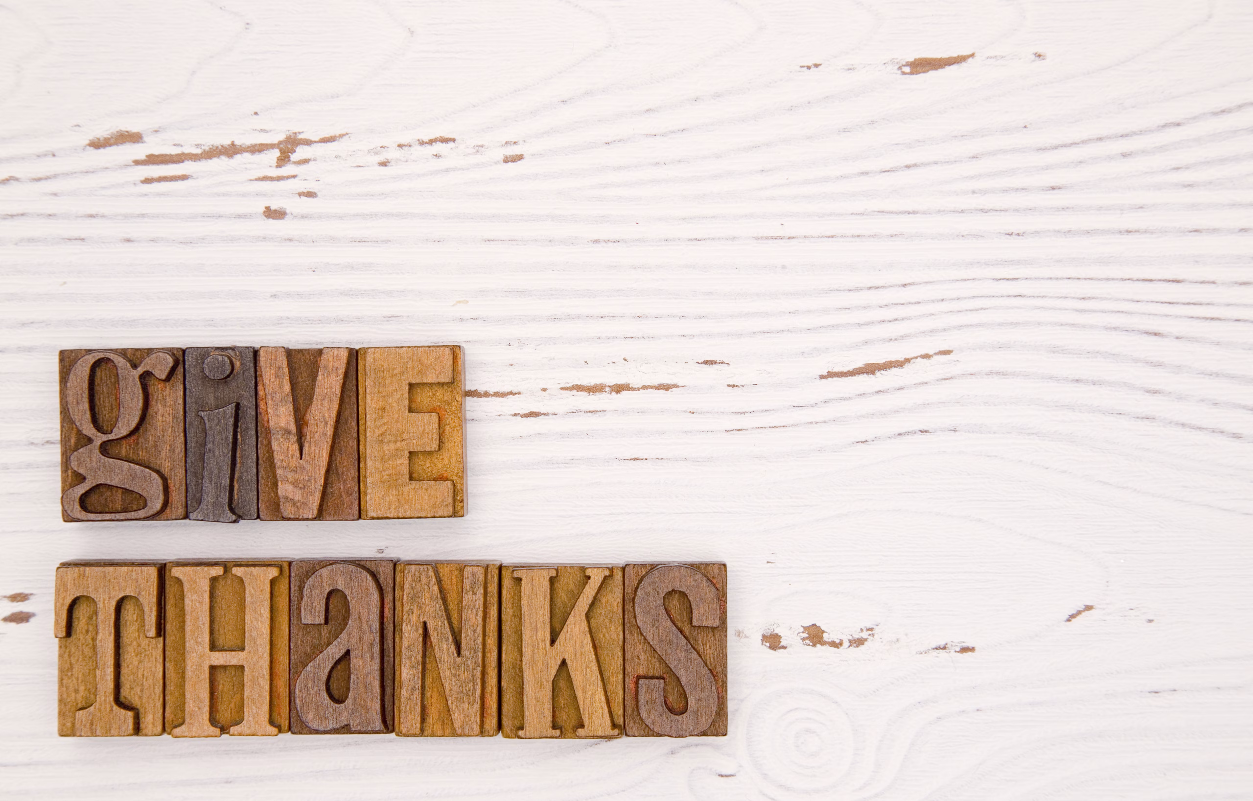Give Thanks blocks on white painted wood